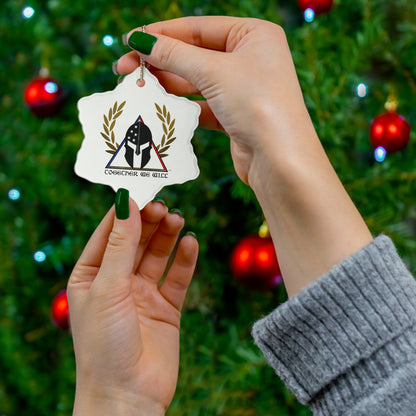 Spartan Helmet Ceramic Ornament – 'Together We Will' Star-Shaped Holiday Decoration