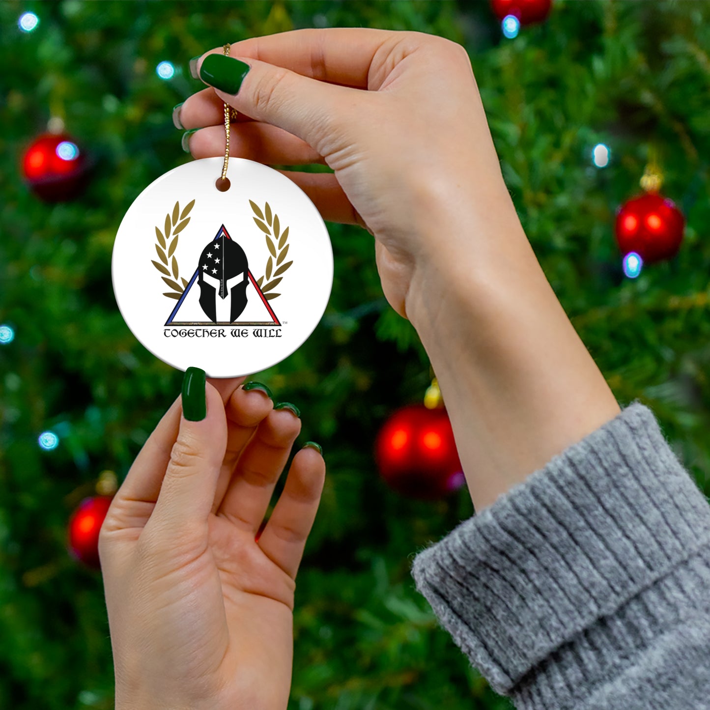 Spartan Helmet Ceramic Ornament – 'Together We Will' Star-Shaped Holiday Decoration