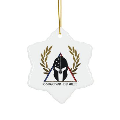Spartan Helmet Ceramic Ornament – 'Together We Will' Star-Shaped Holiday Decoration