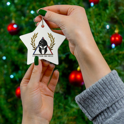 Spartan Helmet Ceramic Ornament – 'Together We Will' Star-Shaped Holiday Decoration