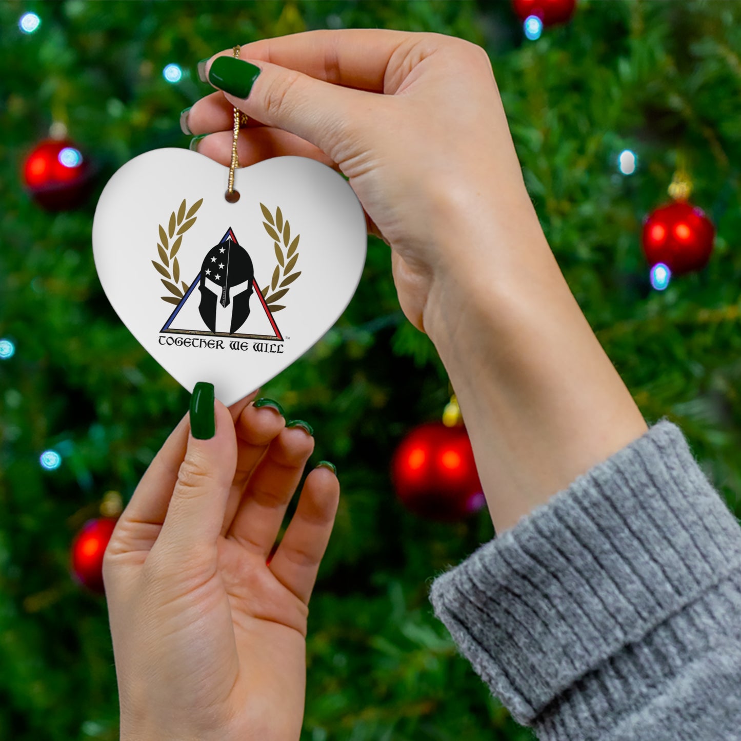 Spartan Helmet Ceramic Ornament – 'Together We Will' Star-Shaped Holiday Decoration