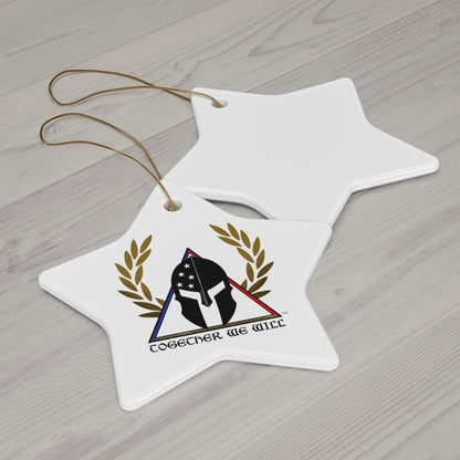 Spartan Helmet Ceramic Ornament – 'Together We Will' Star-Shaped Holiday Decoration